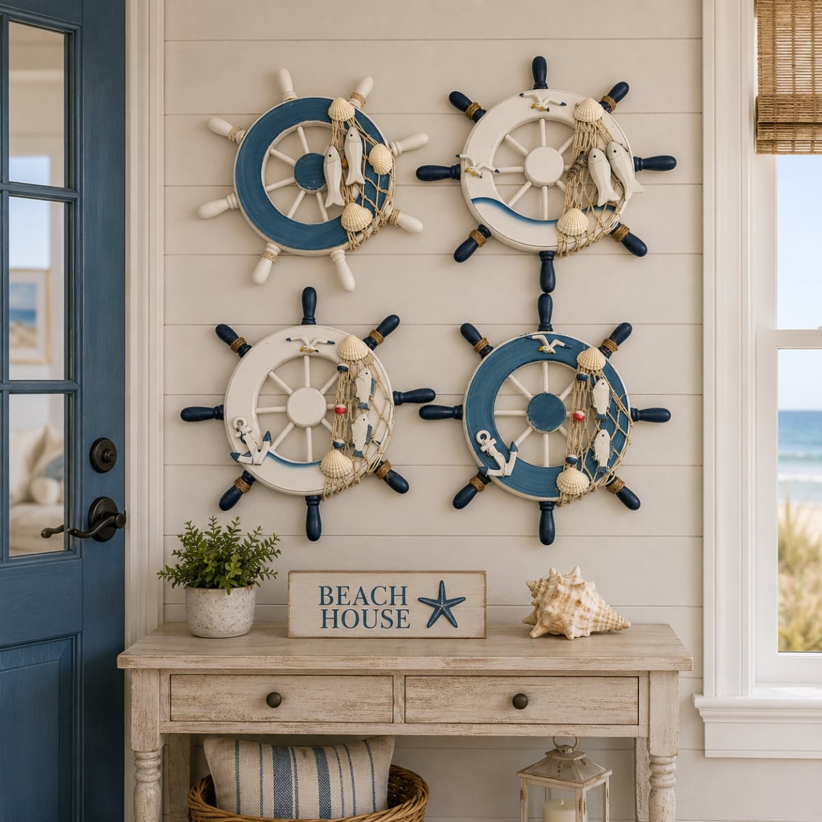 IG-N00.314 Set Of 4 Ships' Wheels With Assorted Accents Wall Decor