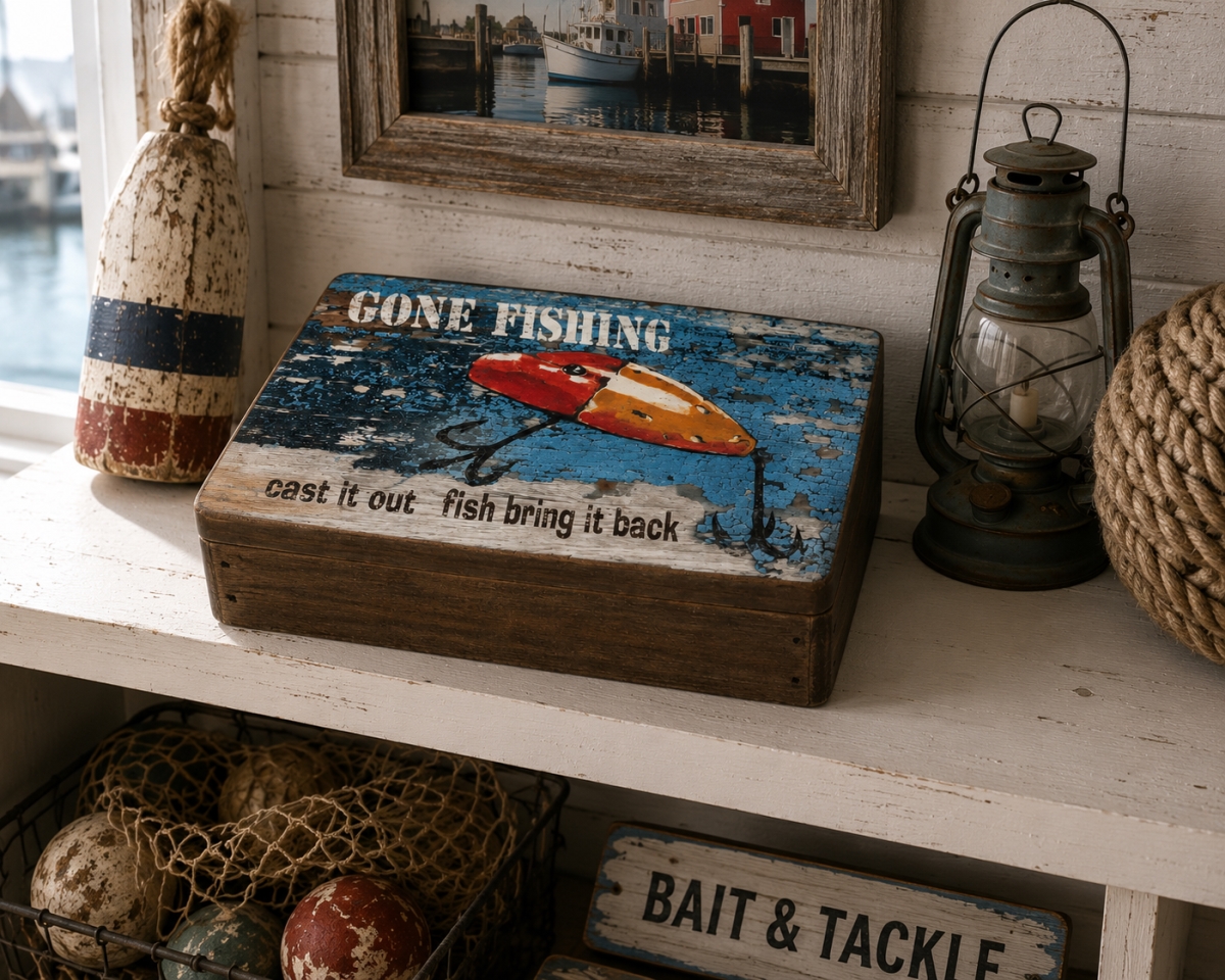 IG-32.143 Text-Gone Fishing Cast It Out Fish Bring It Back With Lure Picture Trinket Holder