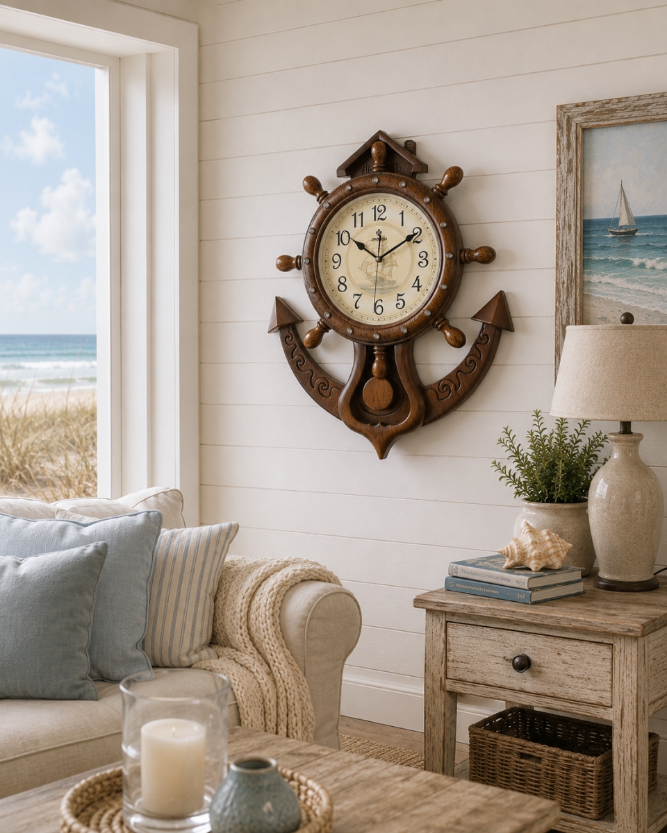 IG-N00.224 Anchor And Ships Wheel Hanging Wall Clock