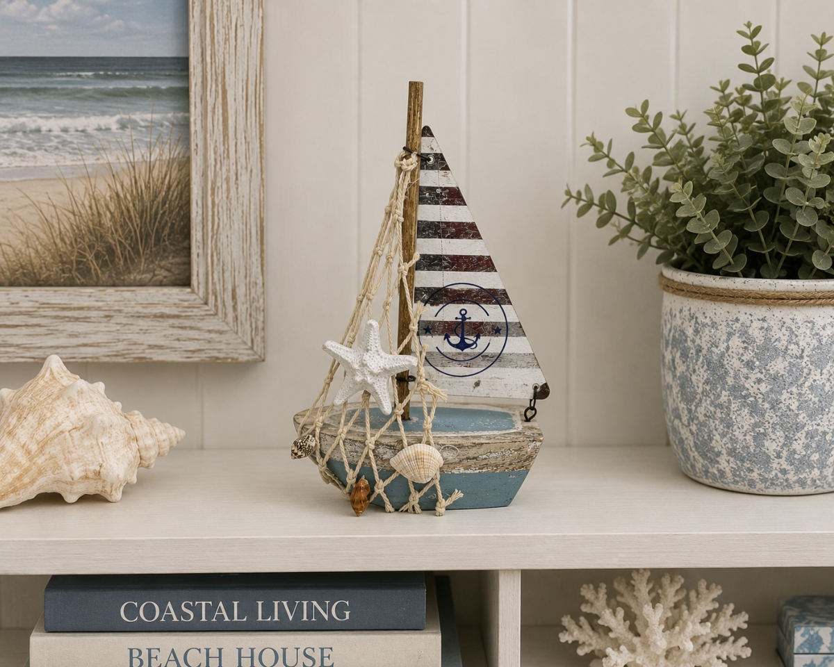 IG-N00.067 Sailboat With Net And Shells Figurine