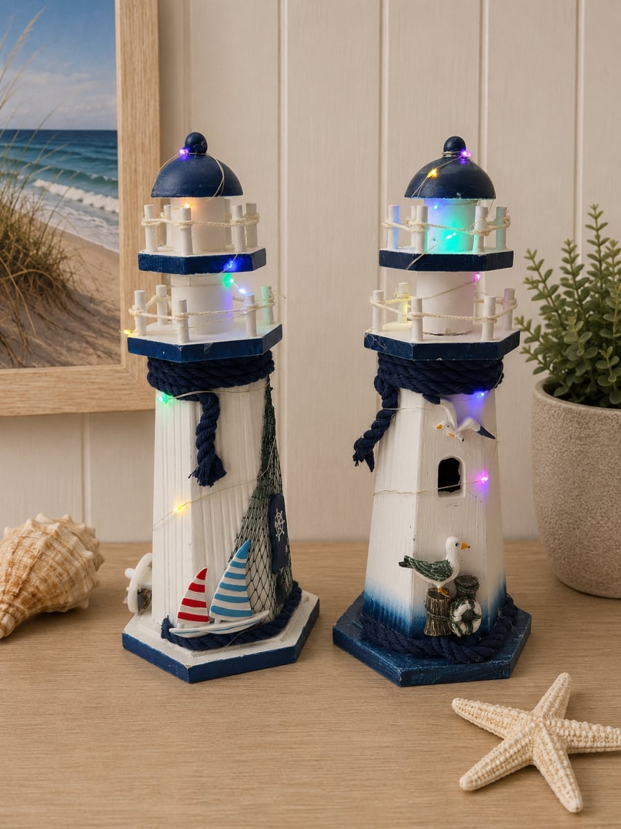 IG-N00.117 Set Of 2 Assorted Decor Accents Light Up Led Lighthouse Figurines