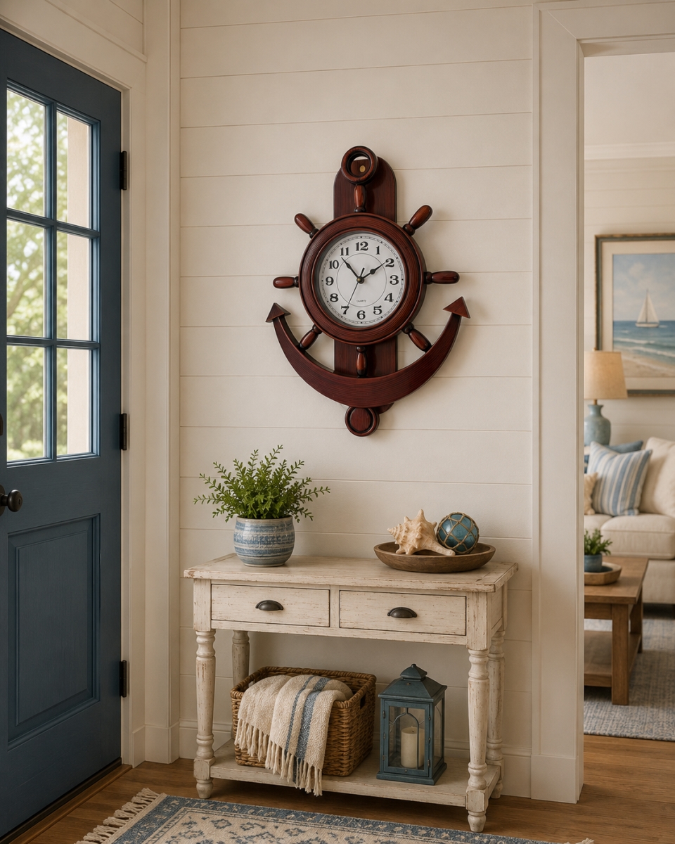 IG-N00.235 Anchor And Ships Wheel Wall Clock