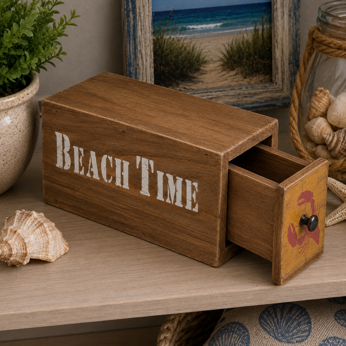 IG-32.197 Lobster On A Drawer With Text-Beach Time Box