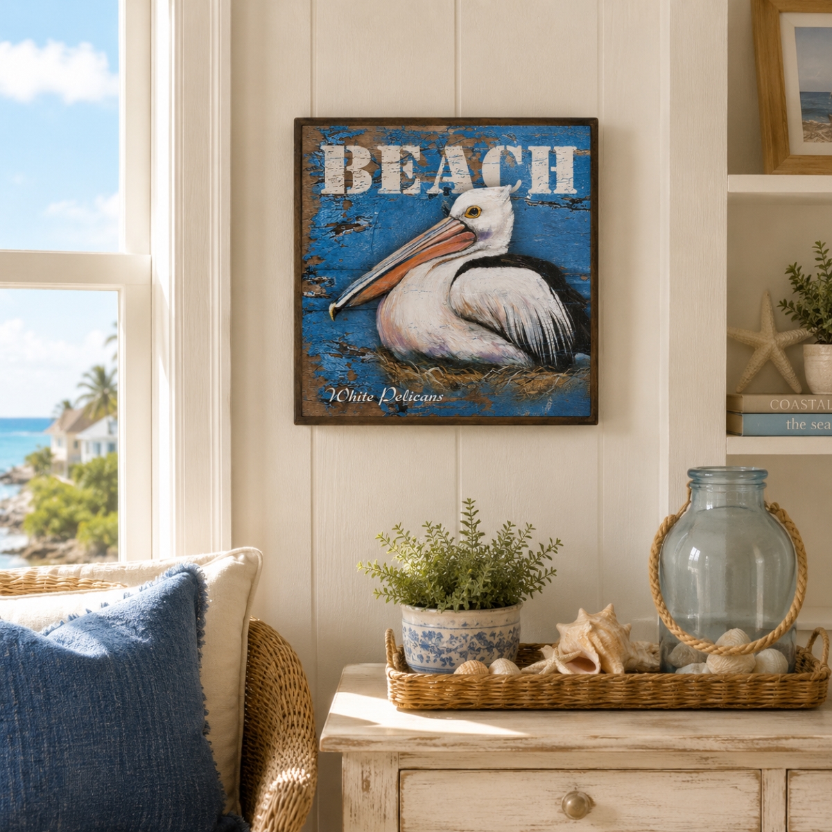 IG-32.129 Beach With Nesting Pelican Sign