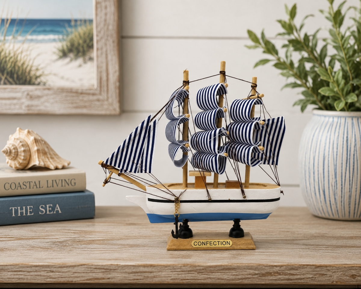 IG-N00.134 Confection- Ship With Striped Masts Figurine