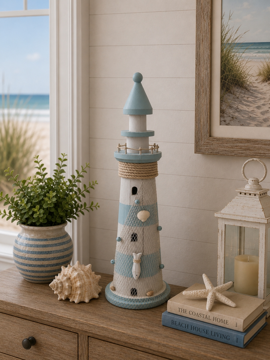 IG-N00.337 White And Blue Led Lighthouse Decoration