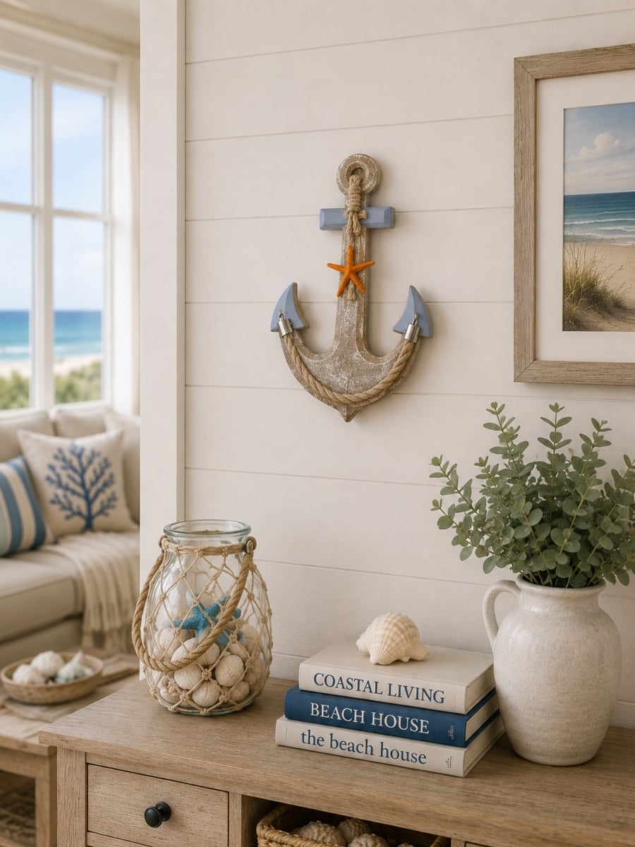 IG-N00.030 Anchor With Starfish And Rope Towel Holder