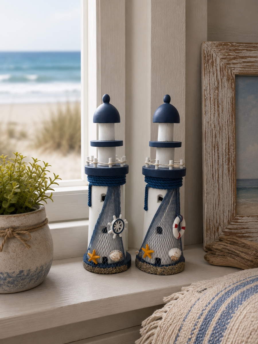 IG-N00.180 Set Of 2 Different Accents On Lighthouse Figurines
