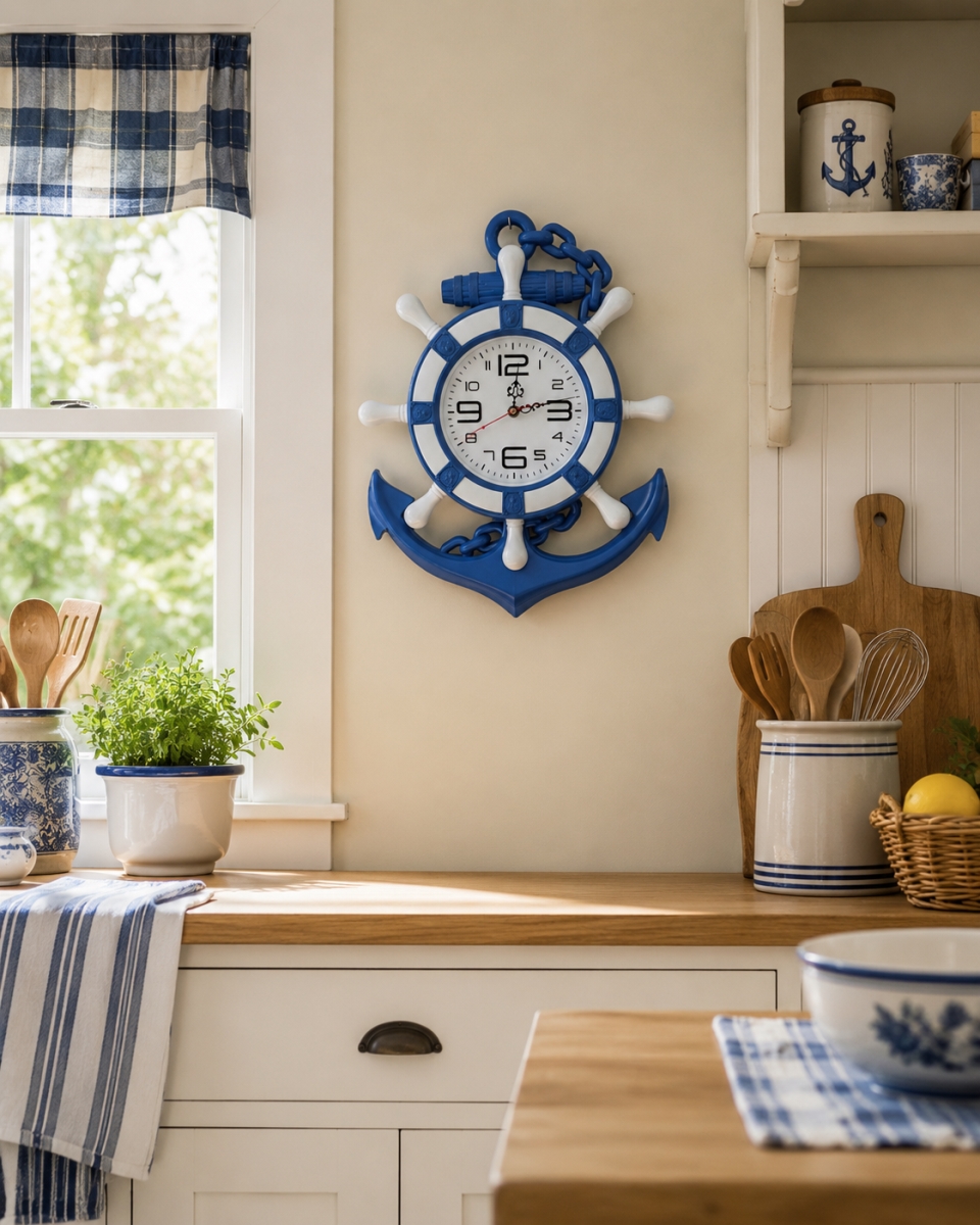 IG-N00.230 Anchor And Ships Wheel Wall Clock