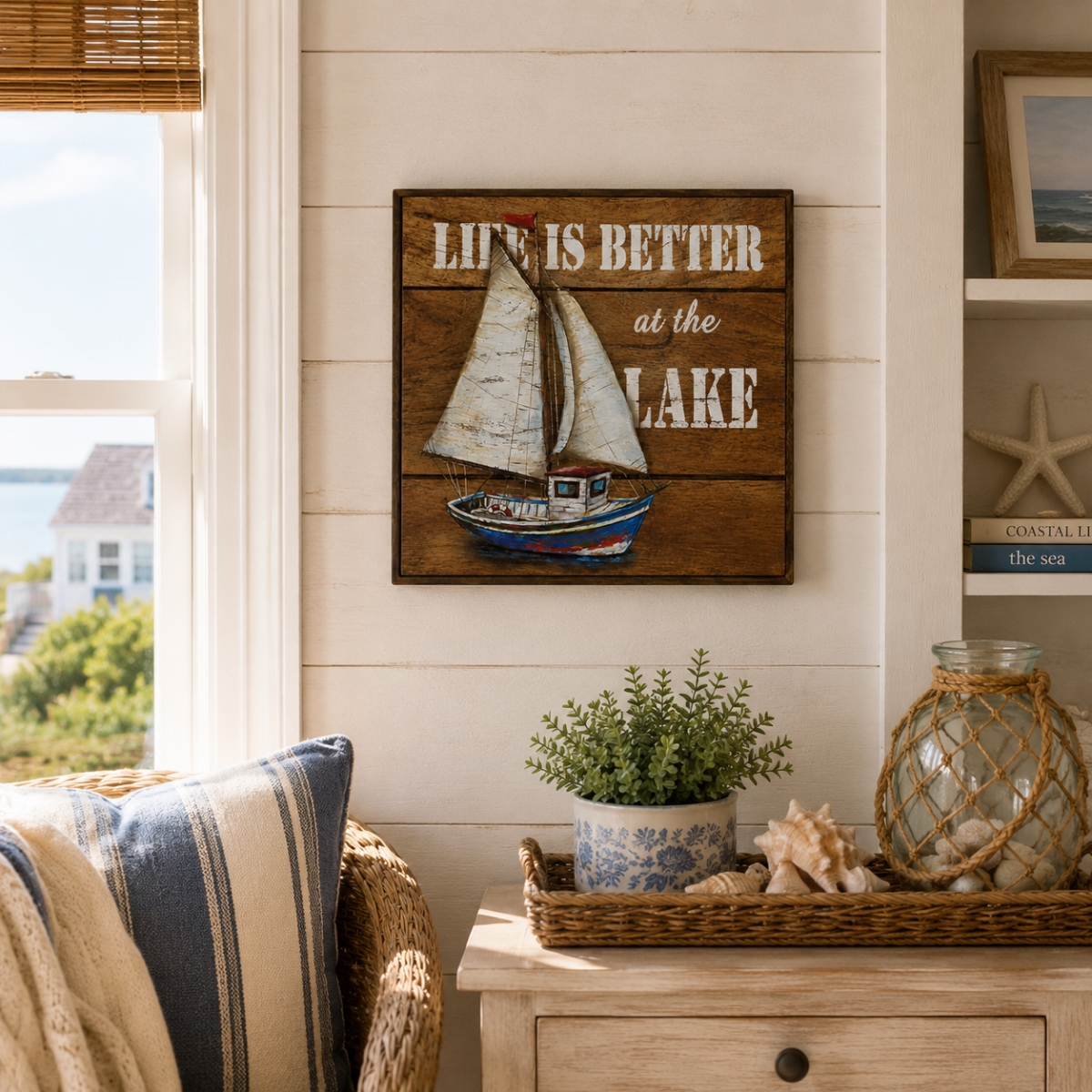IG-32.132 Text-Life Is Better At The Lake With Sailboat Plaque