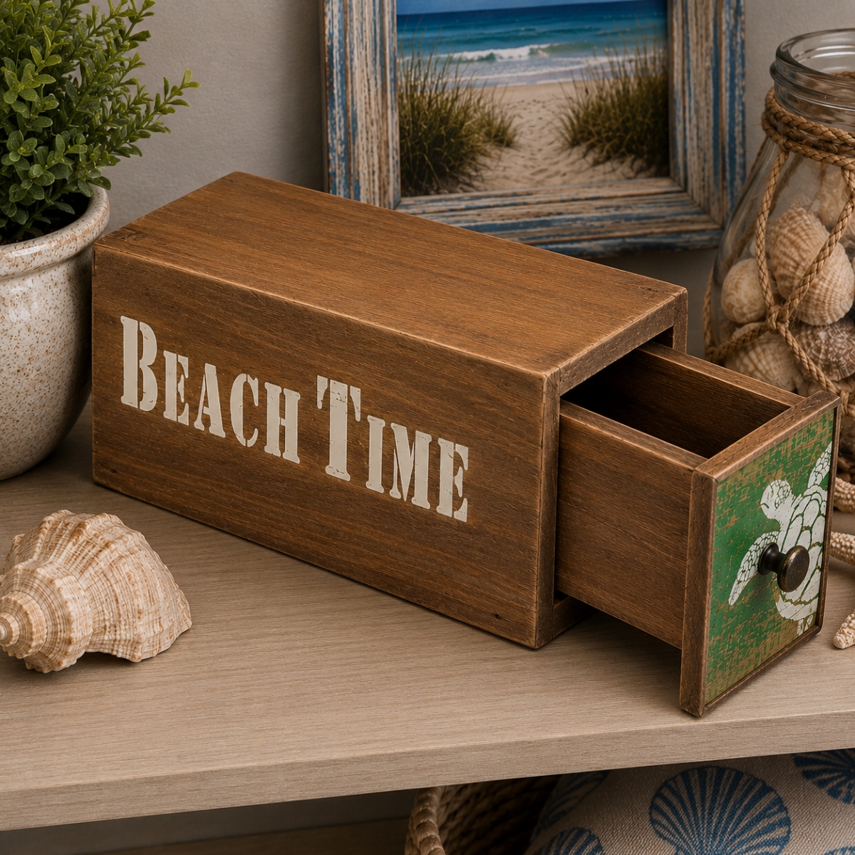 IG-32.198 Sea Turtle On A Drawer With Text-Beach Time Box