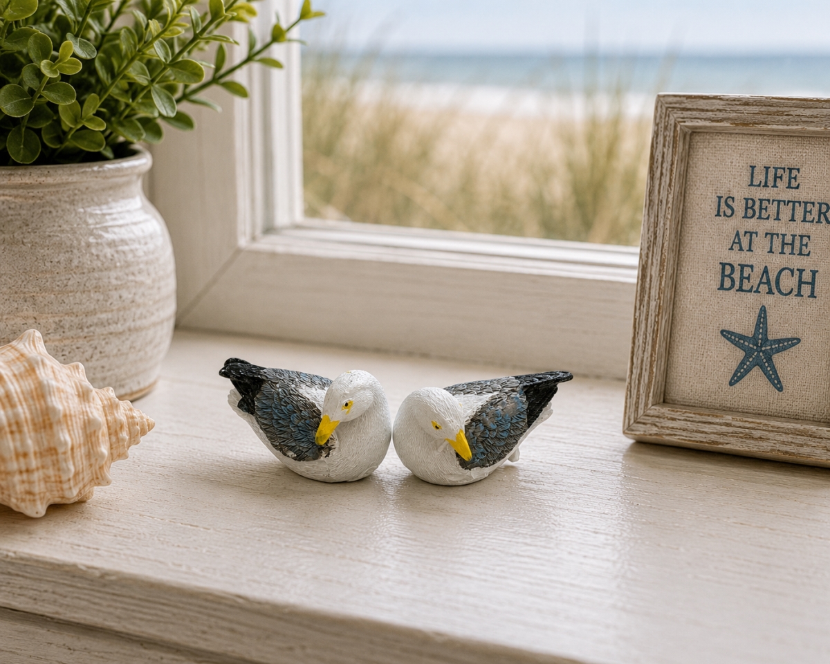 IG-N00.297 Set Of 2 Different Poses- Sleeping Seagull Figurines