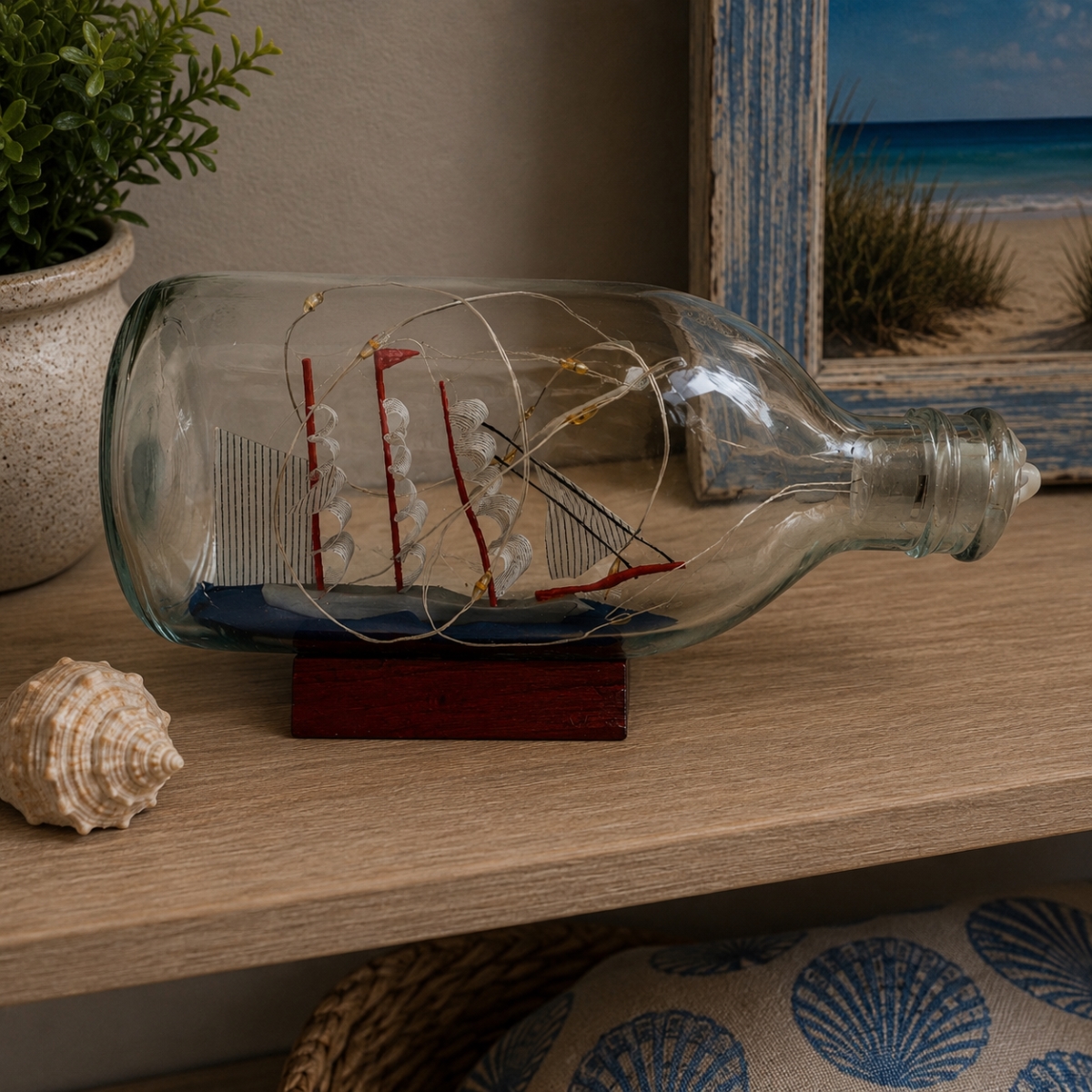 IG-N00.164 Light Up Led Ship In A Bottle Figurine