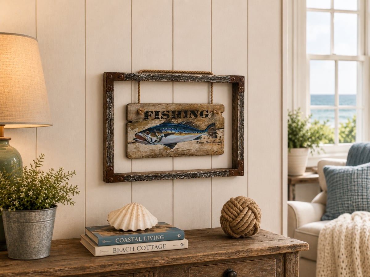 IG-32.179 Fishing With Fish Print In A Frame Wall Decor