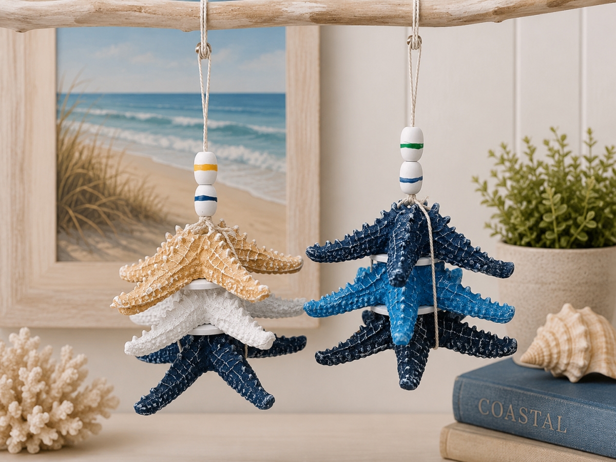 IG-N00.090 Set Of 2 Assorted Colors Stacked Starfish Ornaments