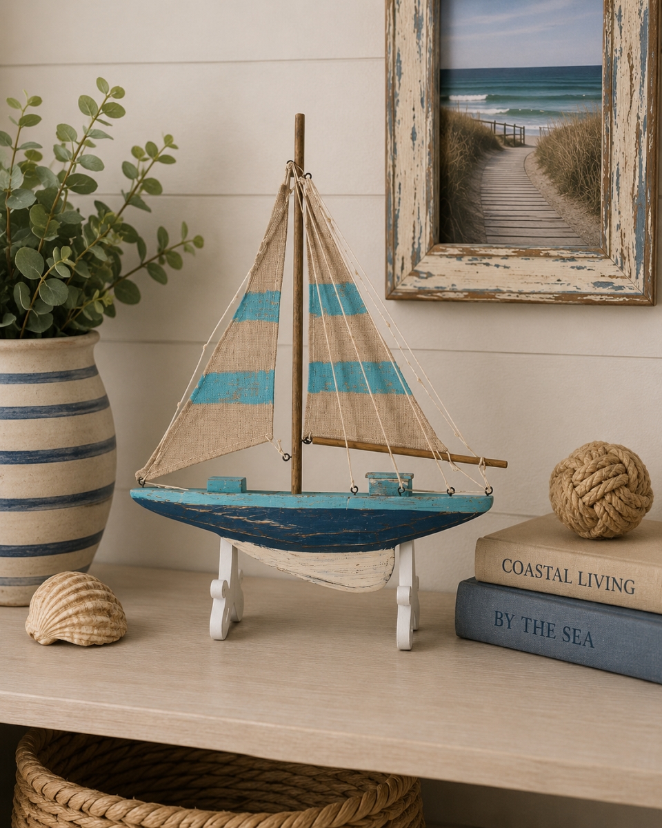 IG-32.068 Sailboat With Led Light Double Wall Mounted Hook