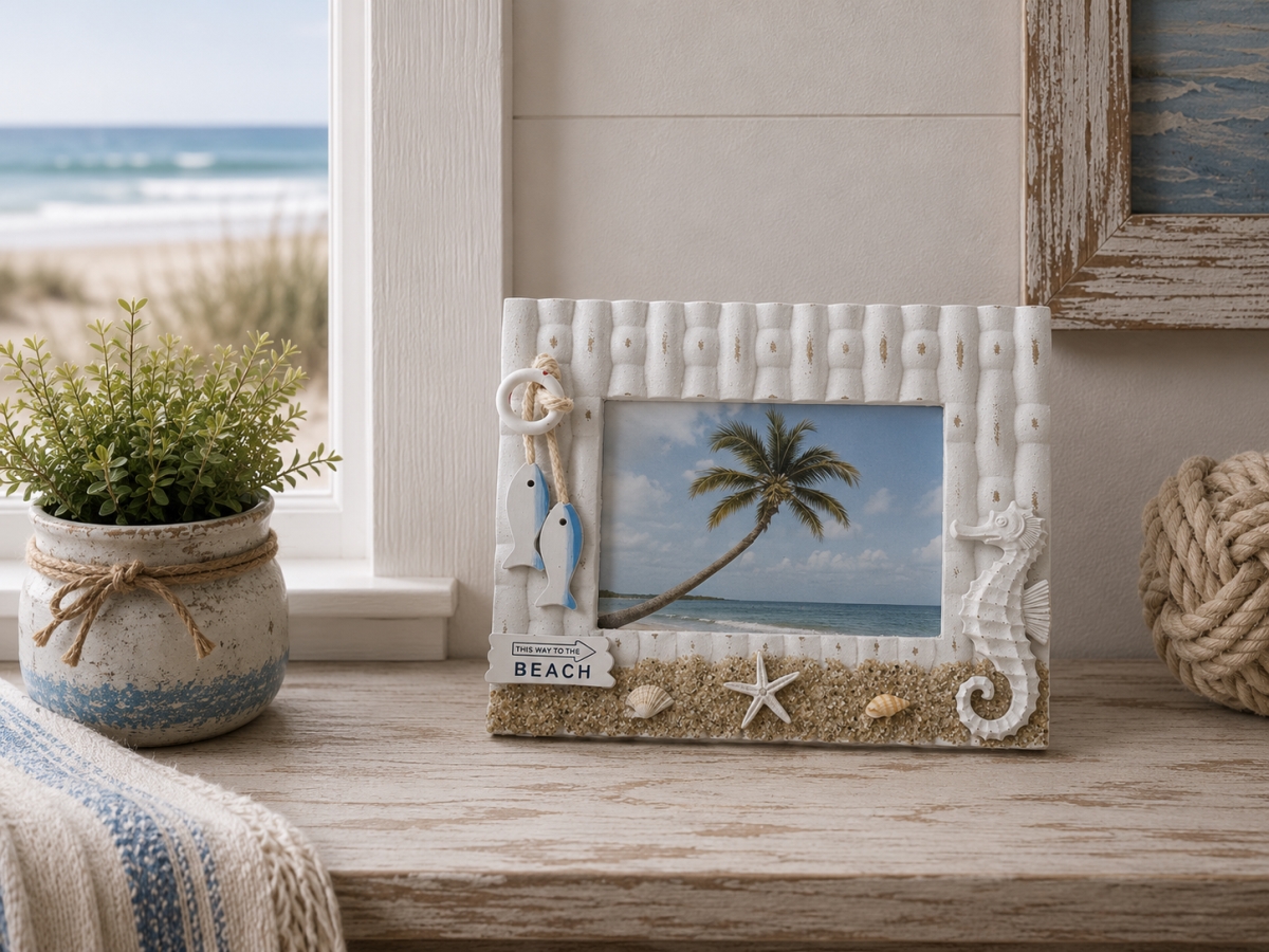 IG-N00.176 Bamboo Look With Beach Items Photo Frame