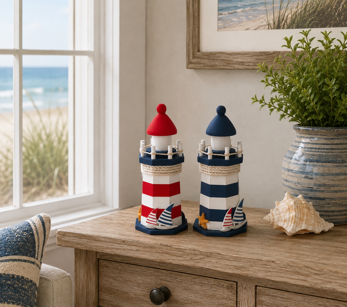 IG-N00.327 Set Of 2 Assorted Bright Colors Lighthouse Figurines