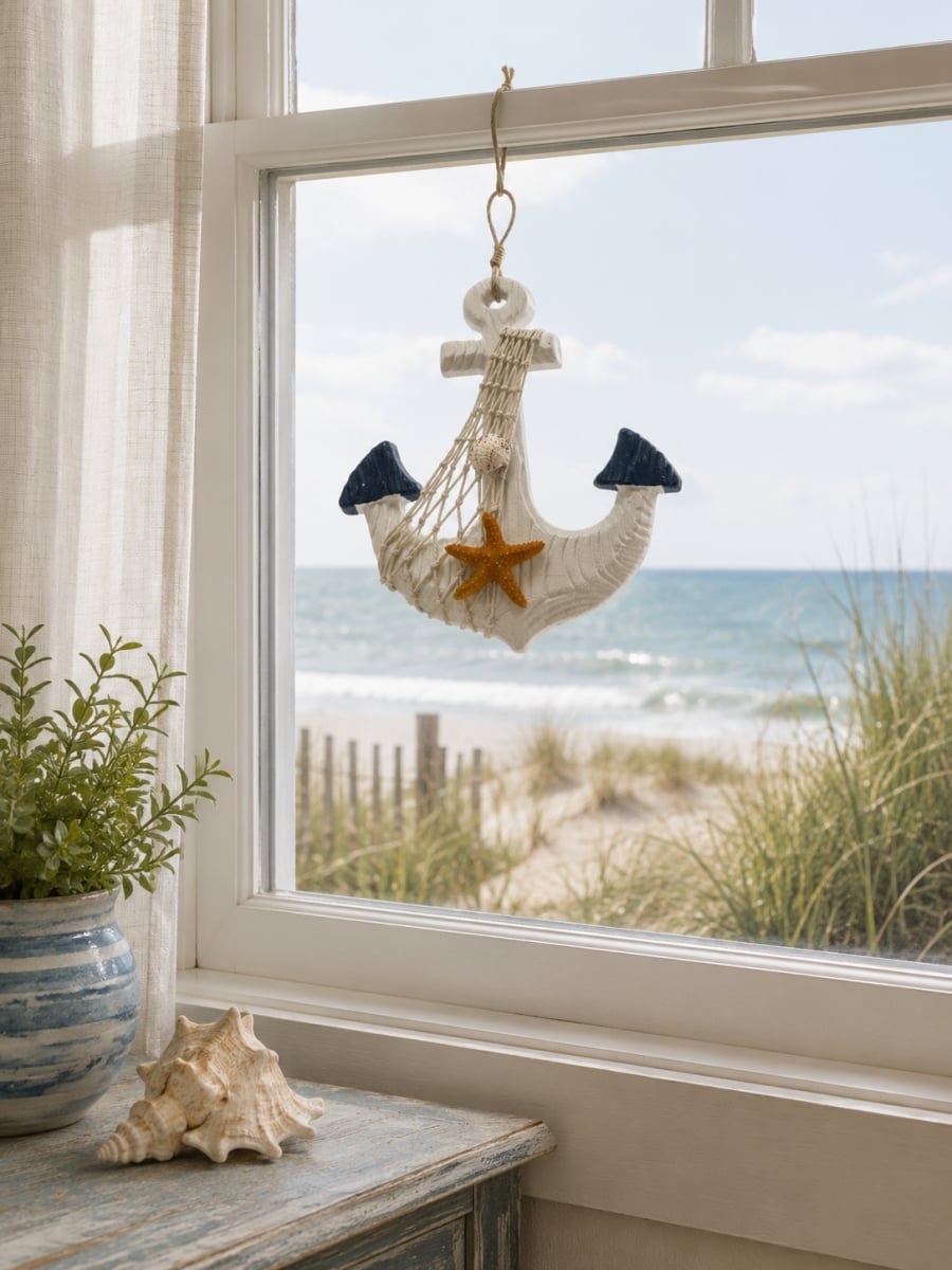 IG-N00.323 Anchor- Fish Net- Starfish And Sea Shell Hanging Decoration