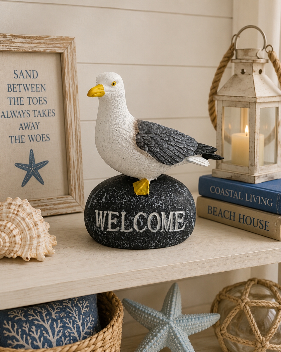 IG-N00.289 Seagull On A Welcome Stone Figurine