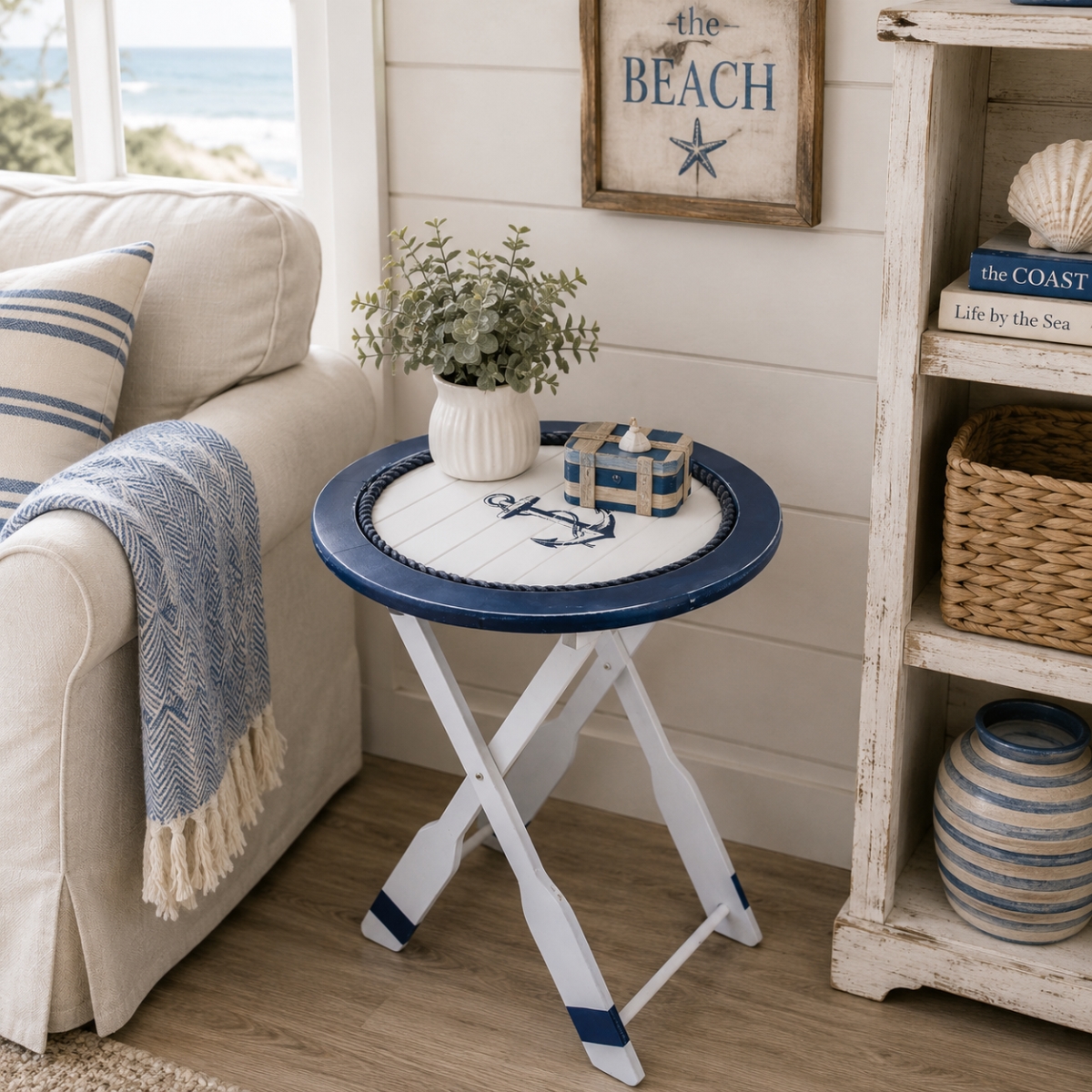 IG-31.038 Anchor Print On Top With Paddle Shaped Frame Side Table