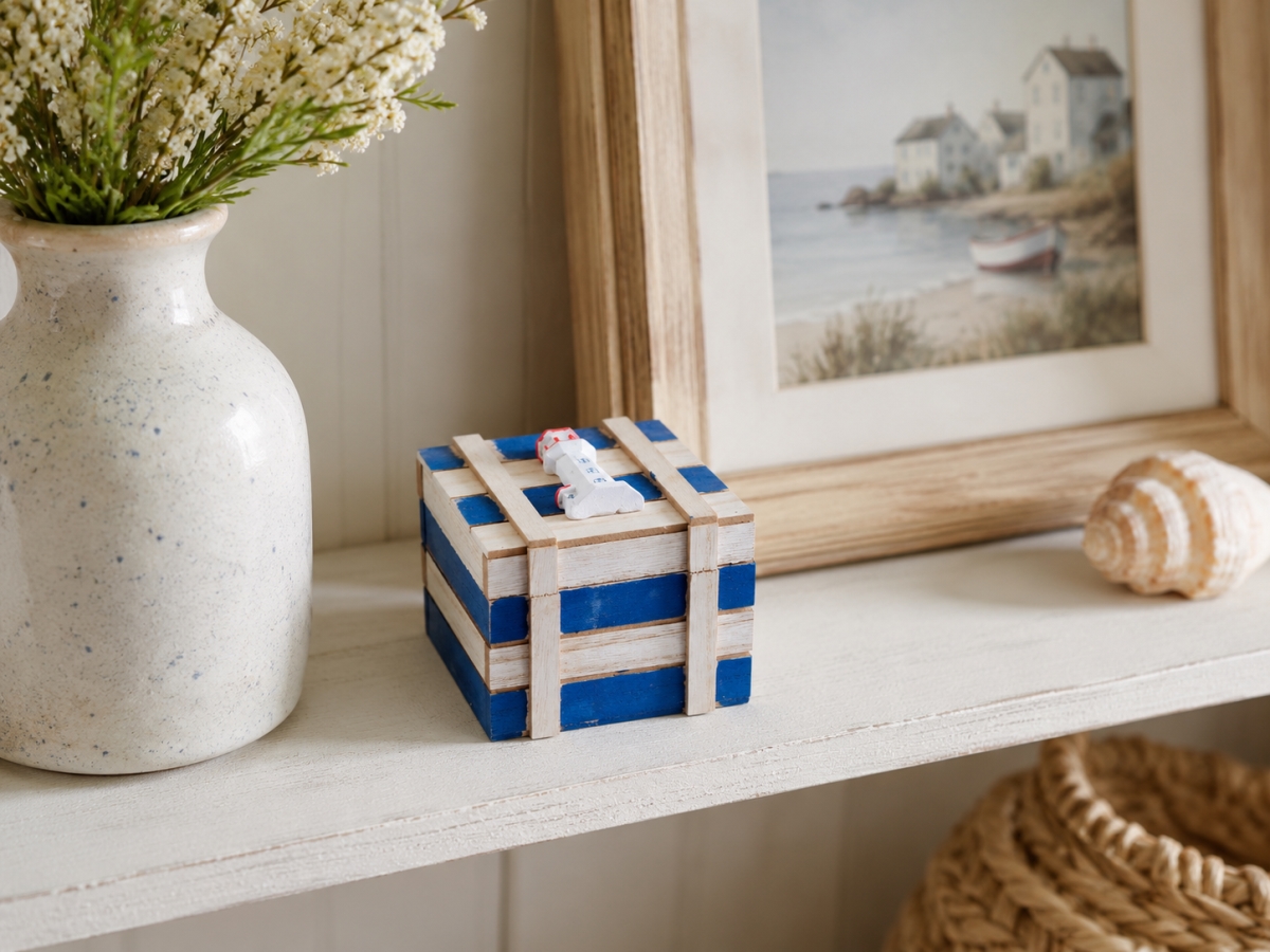 IG-31.034 Striped With Lighthouse On Lid Trinket Holder