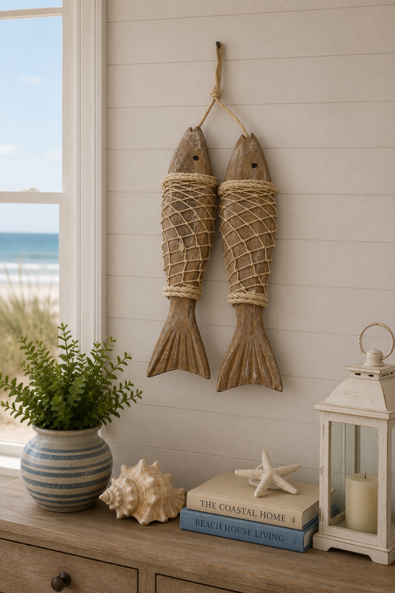 IG-N00.334 Hanging Wooden Fish Wall Decor