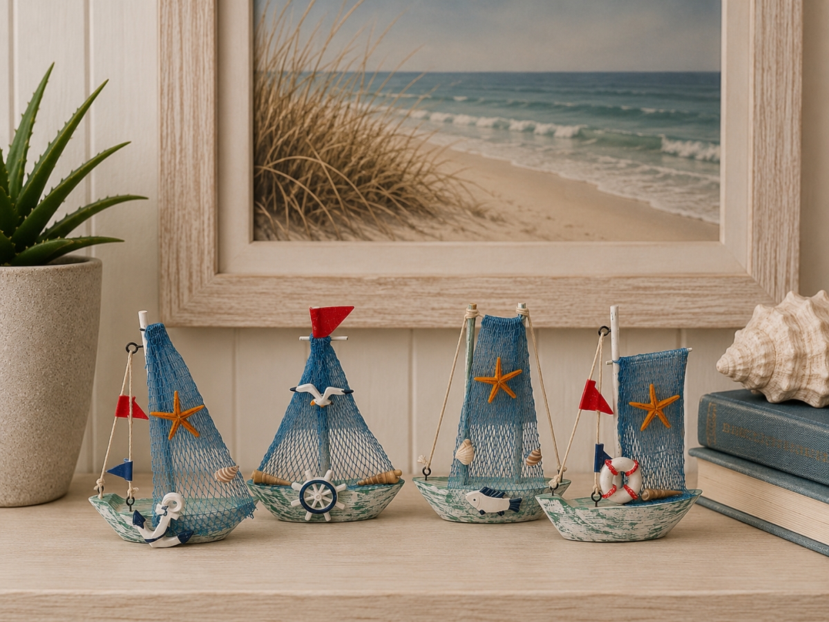 IG-N00.086 Set Of 4 Assorted Sails Raised Sailboat Figurines