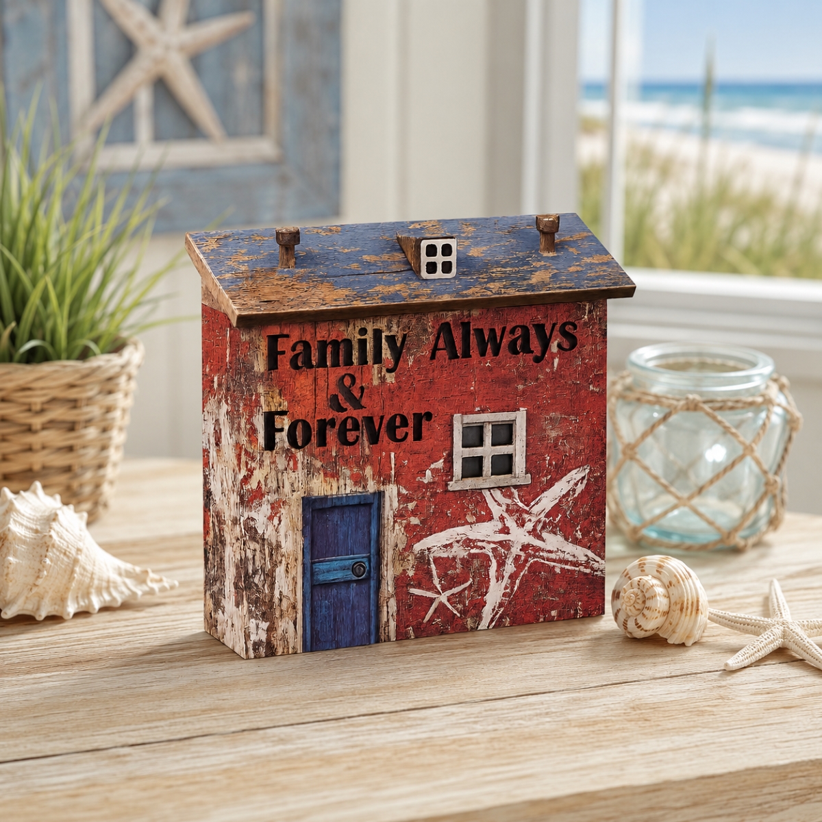 IG-32.202 'Family Always & Forever'' Led Beach Hut Figurine