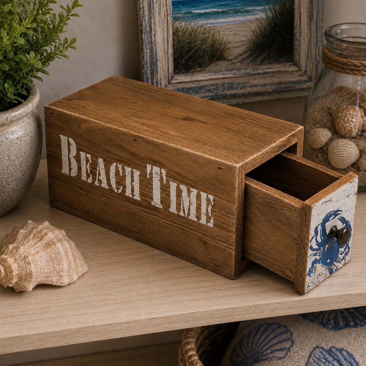 IG-32.196 Blue Crab Drawer With Text-Beach Time Box