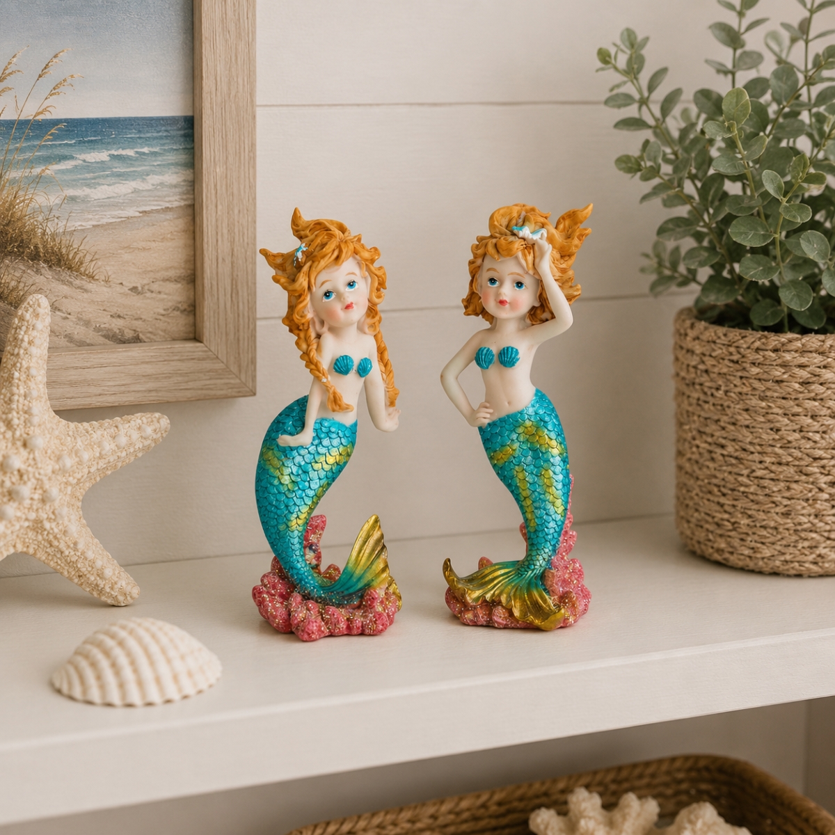 IG-58.112 Set Of 2 Assorted Style- Mermaids On Coral Figurines