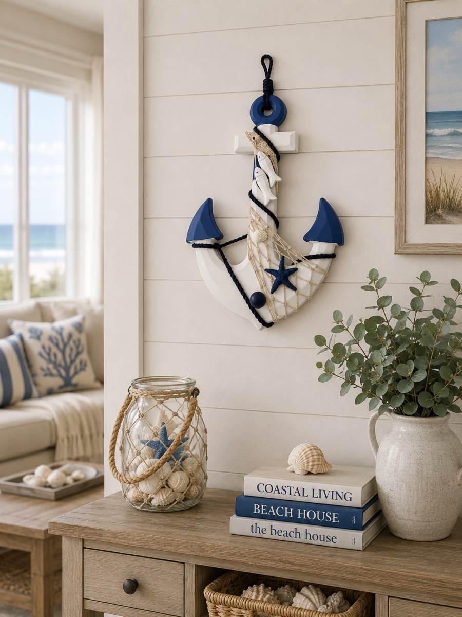 IG-N00.028 Anchor With Nautical Accents And Knob Wall Decor