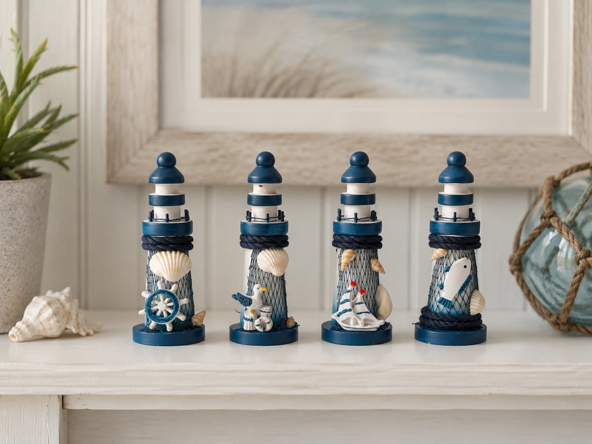IG-N00.075 Set Of 4 Assorted Mini Nautical Themed Lighthouse Figurines
