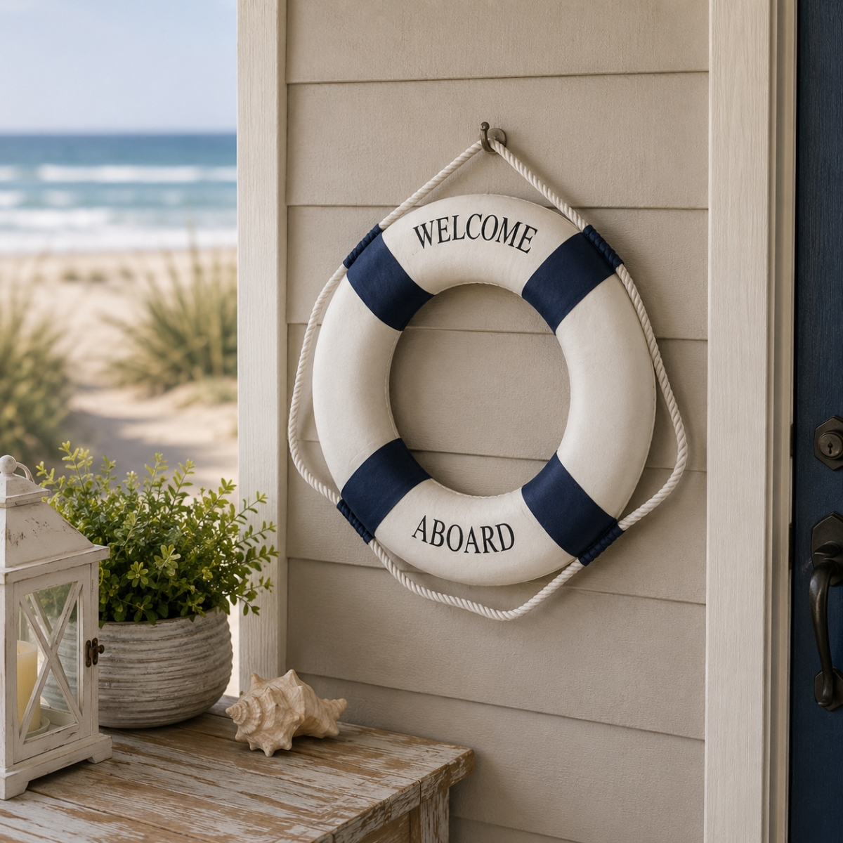 IG-N00.183 Text-Welcome Aboard- Hanging Life Saver Wall Decor