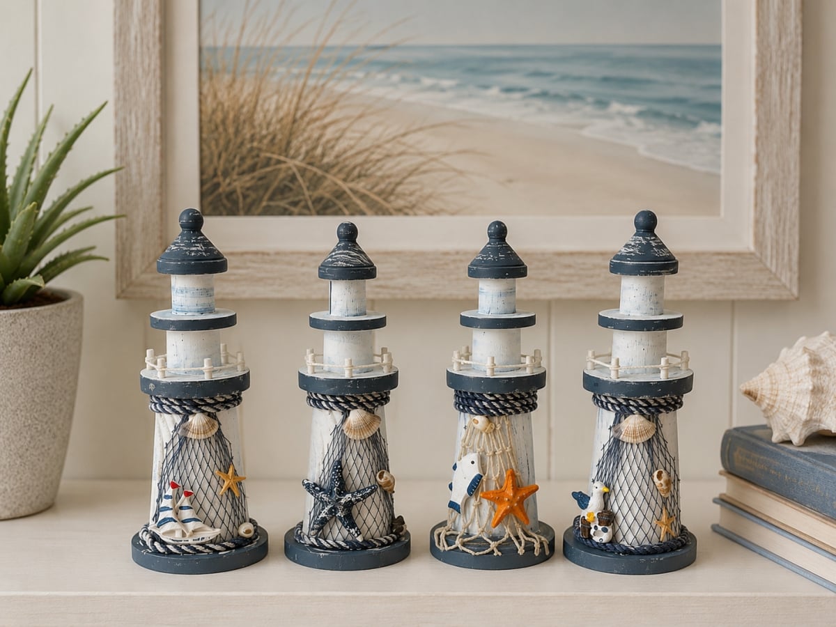 IG-N00.078 Set Of 4 Assorted Lighthouses With Beach Decor Figurines