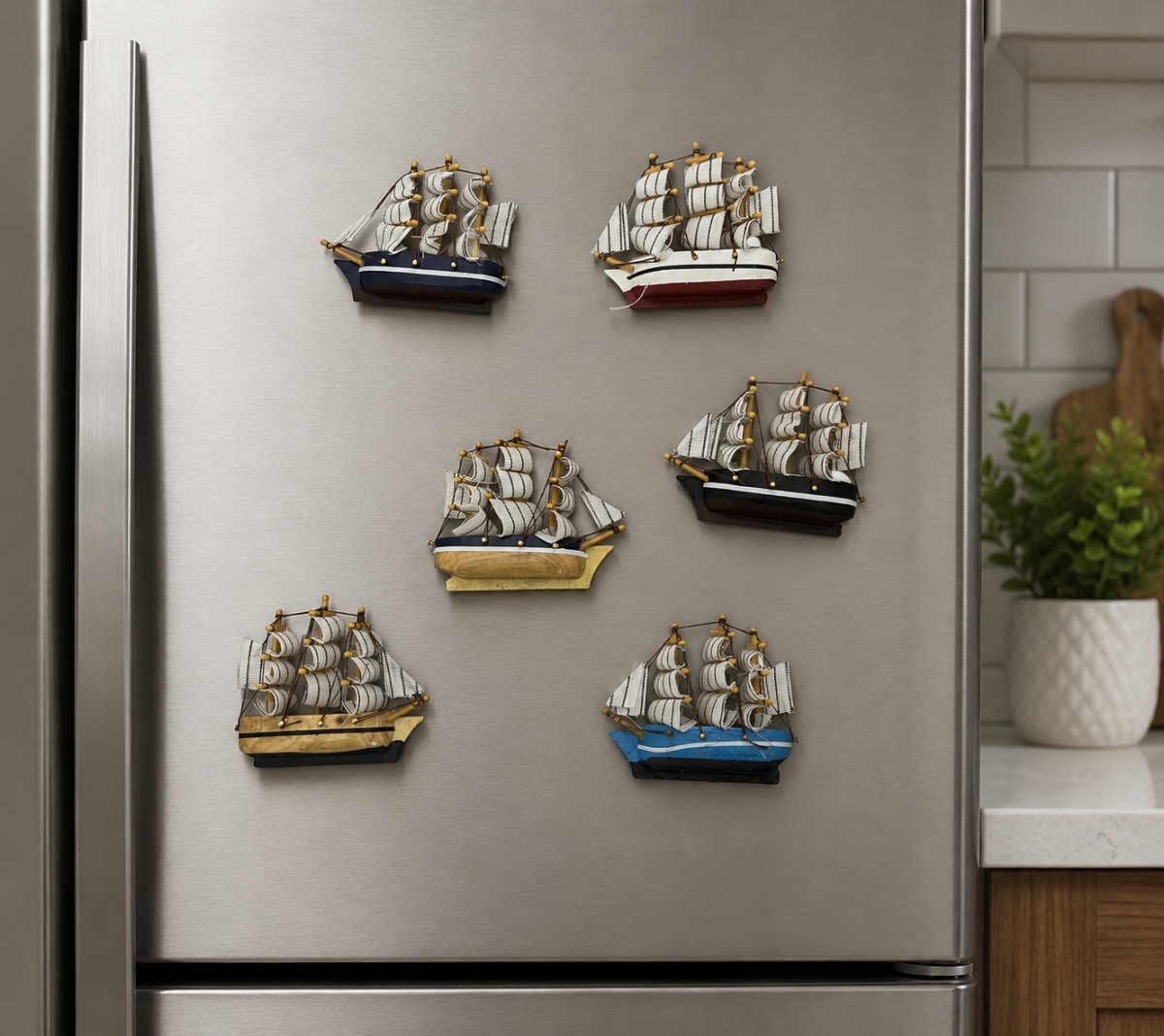 IG-N00.123 Set Of 6 Assorted Sailing Ships Fridge Magnet