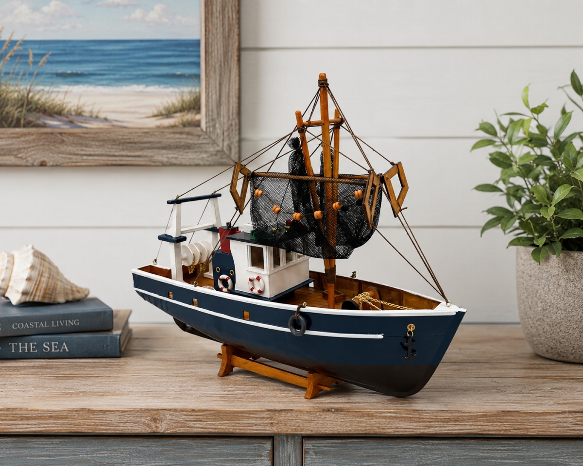 IG-N00.131 Fishing Trawler With Nets On A Stand Decoration