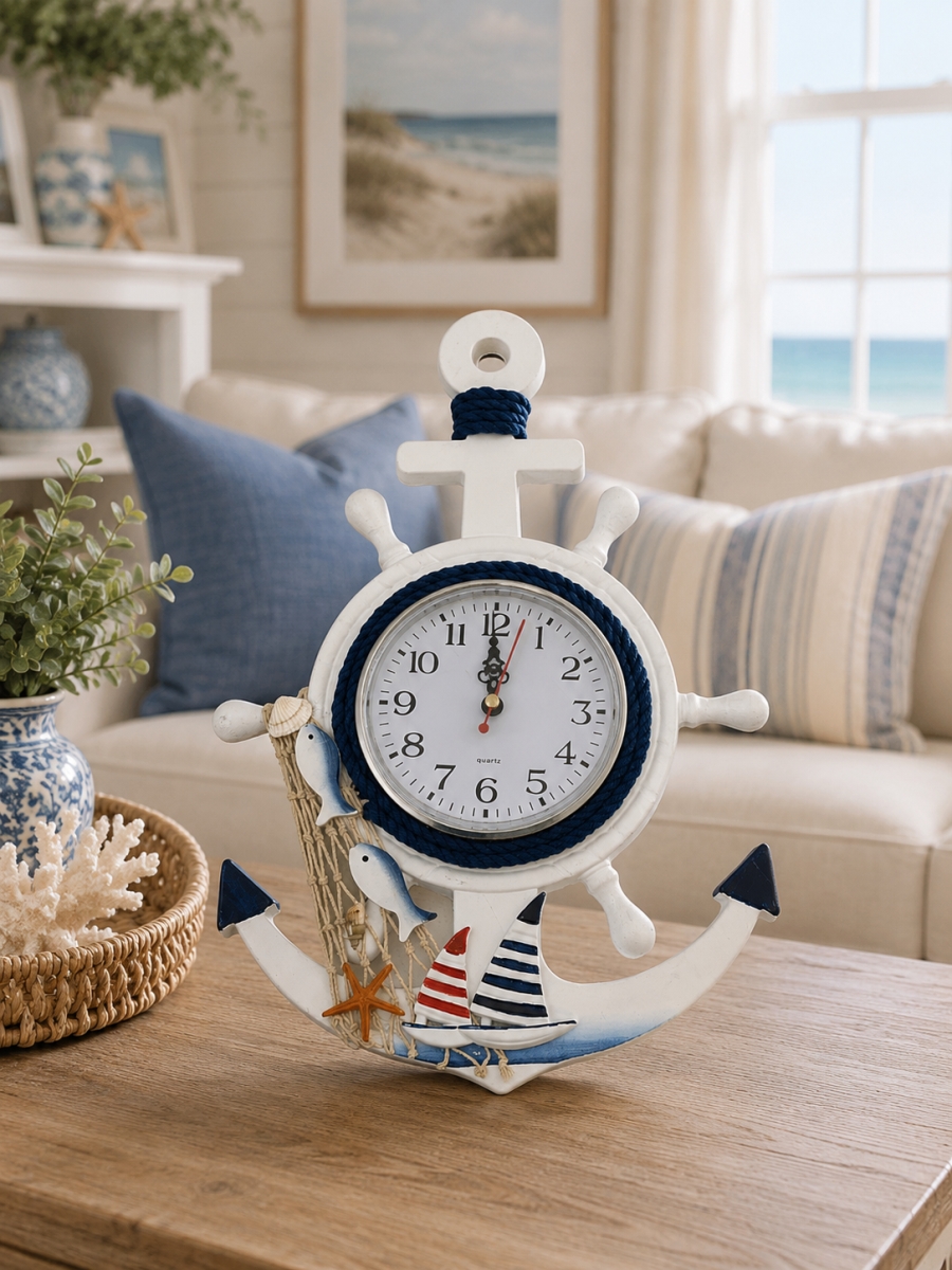 IG-N00.043 Anchor And Ships Wheel With Nautical Items Wall Clock