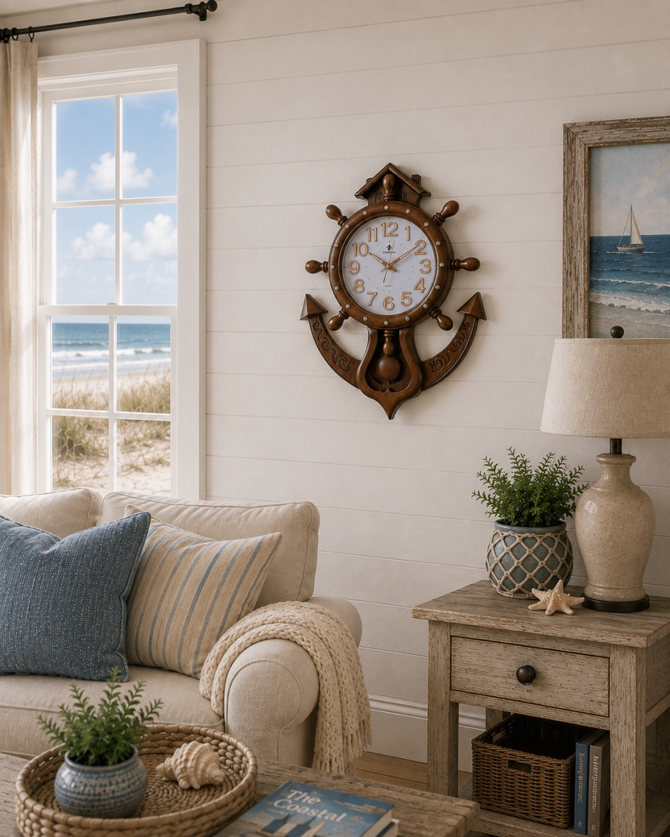 IG-N00.225 Anchor With Shipwheel Wall Clock