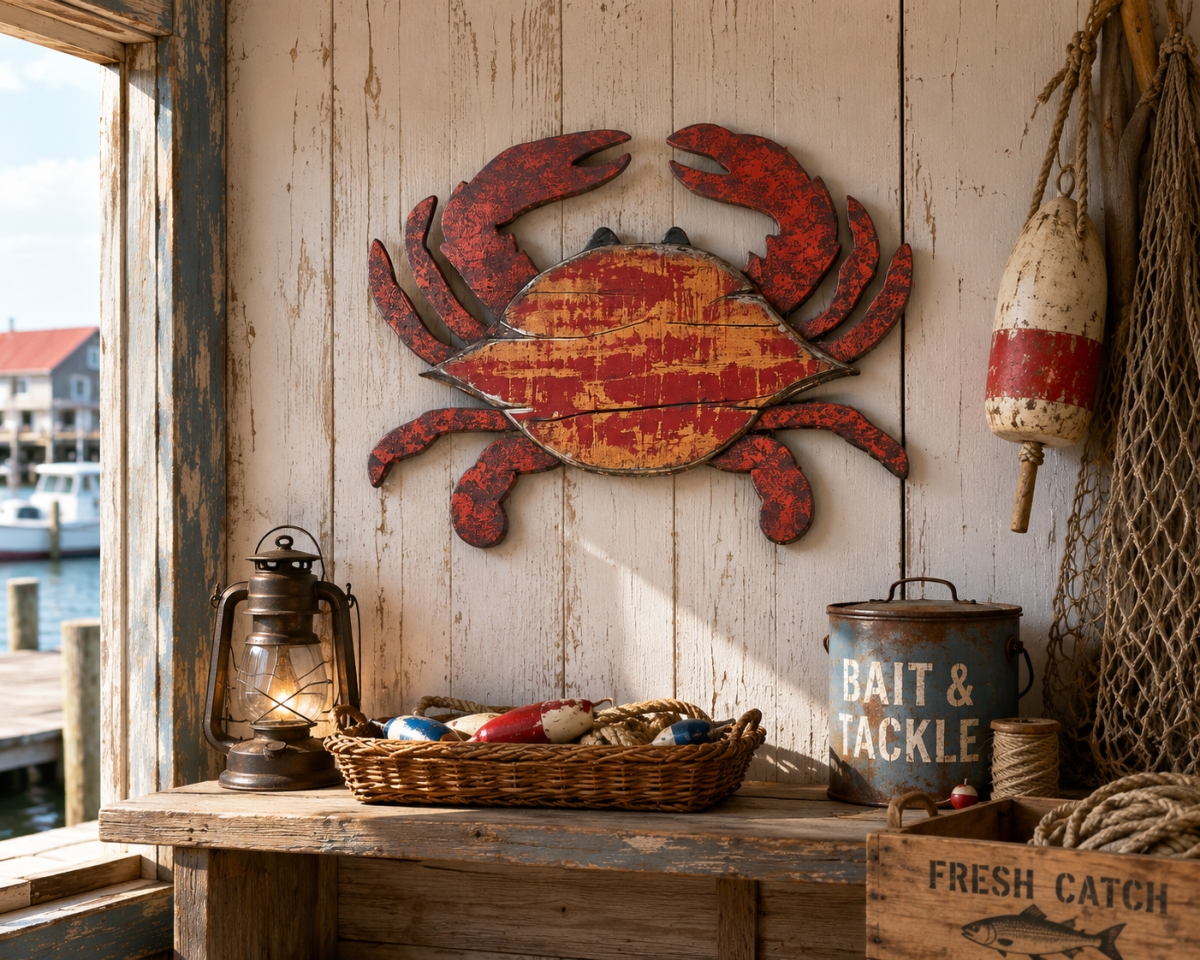 IG-32.141 Weathered Look Nautical Crab Cutout Wall Decor