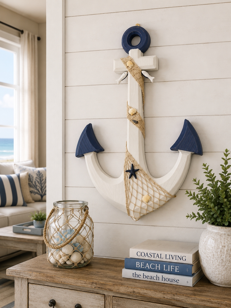 IG-N00.024 Anchor With Blue Tips And Fishnet Decoration