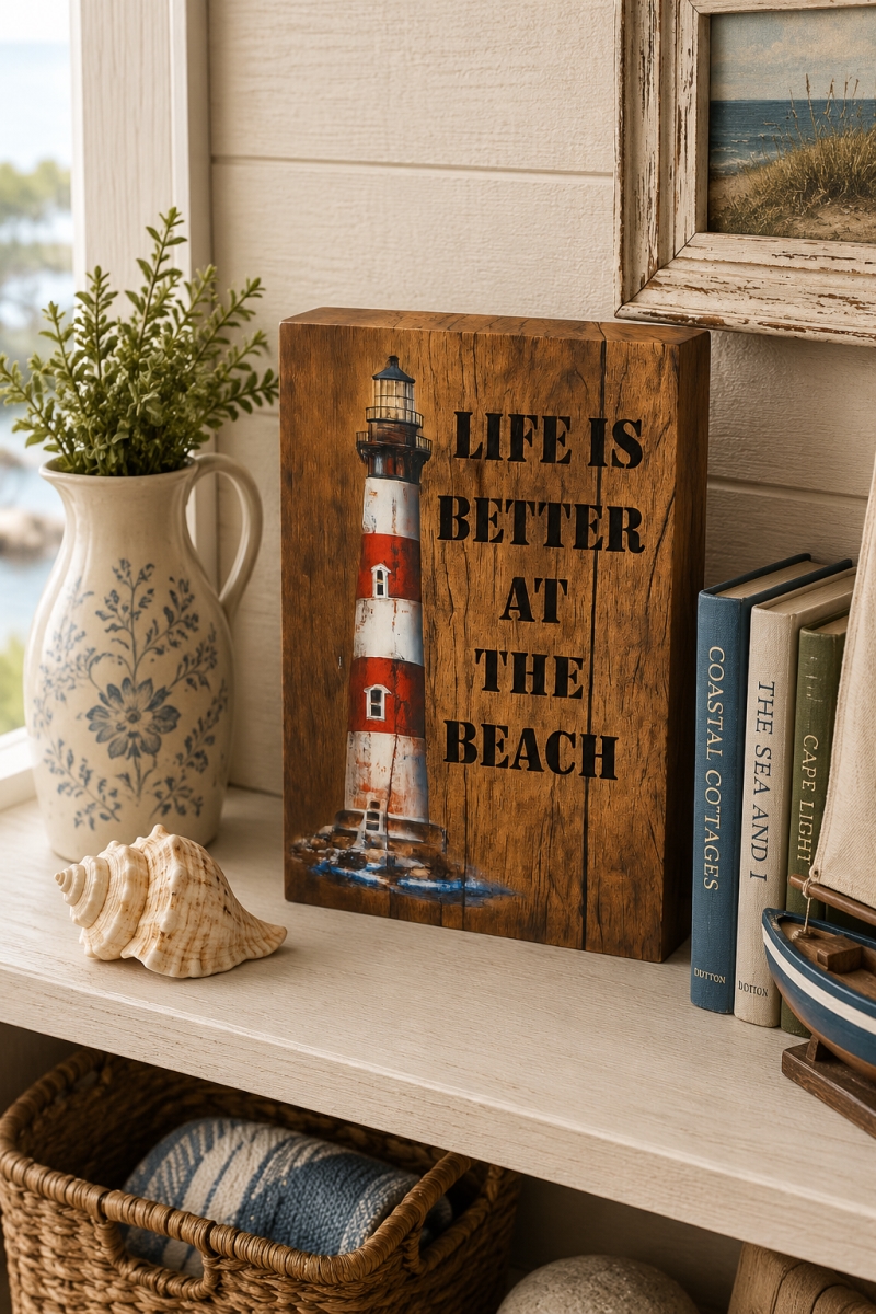 IG-32.174 Life Is Better At The Beach With Lighthouse Image Led Plaque