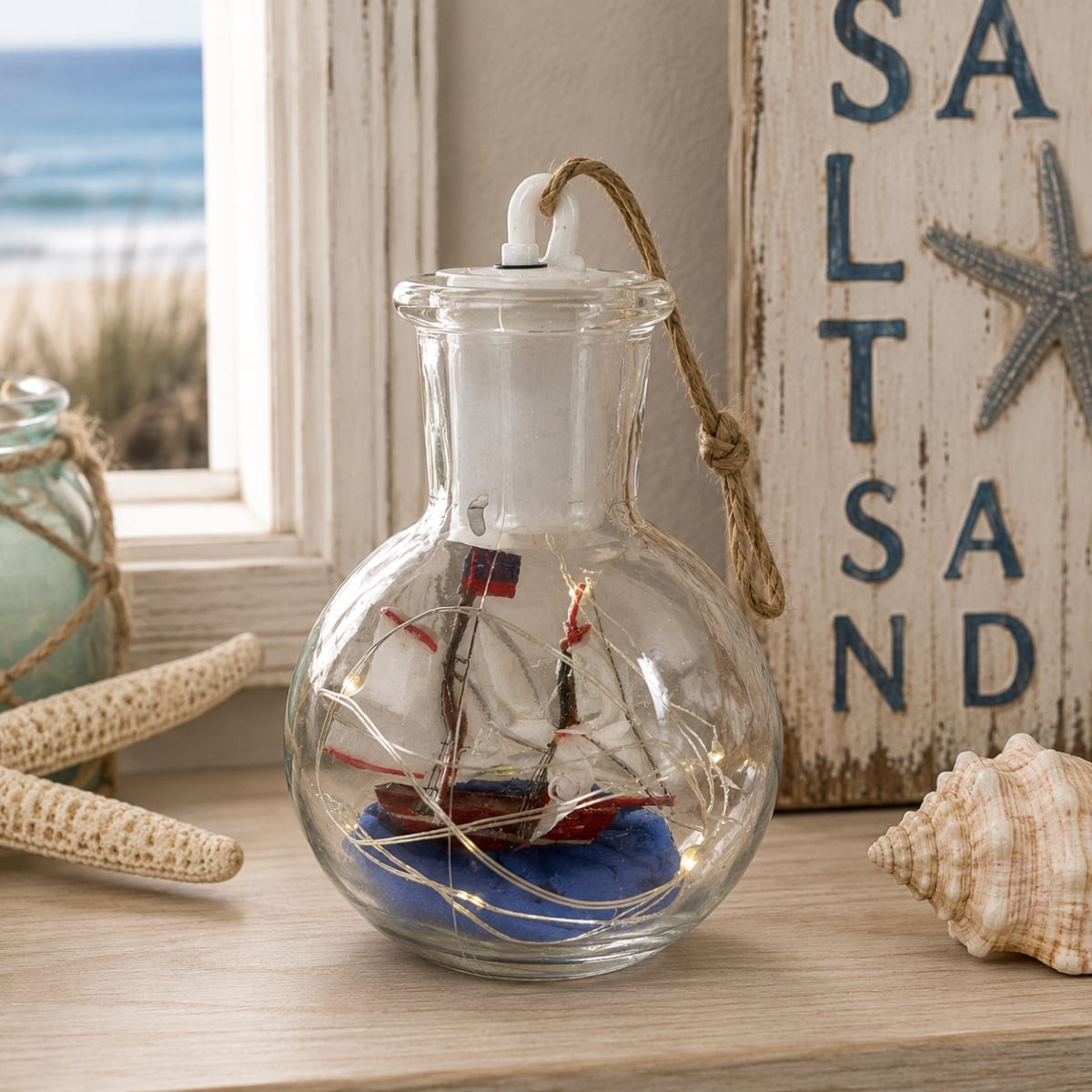 IG-N00.166 Led Ship In A Glass Bottle Ornament