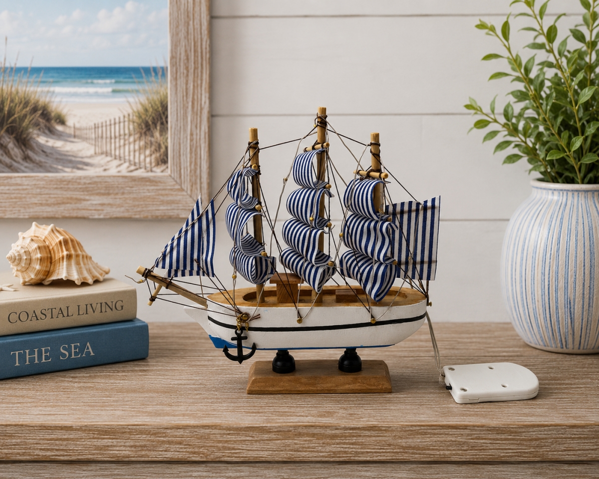IG-N00.154 Three Striped Masts On A Sailing Ship Led Figurine