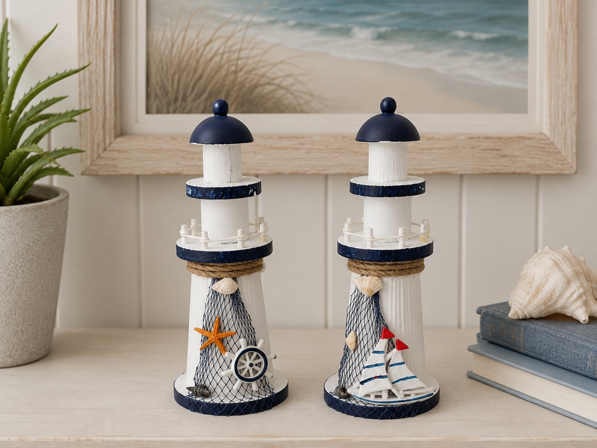 IG-N00.077 Set Of 2 Assorted Mini Lighthouse With Coastal Decor Figurines