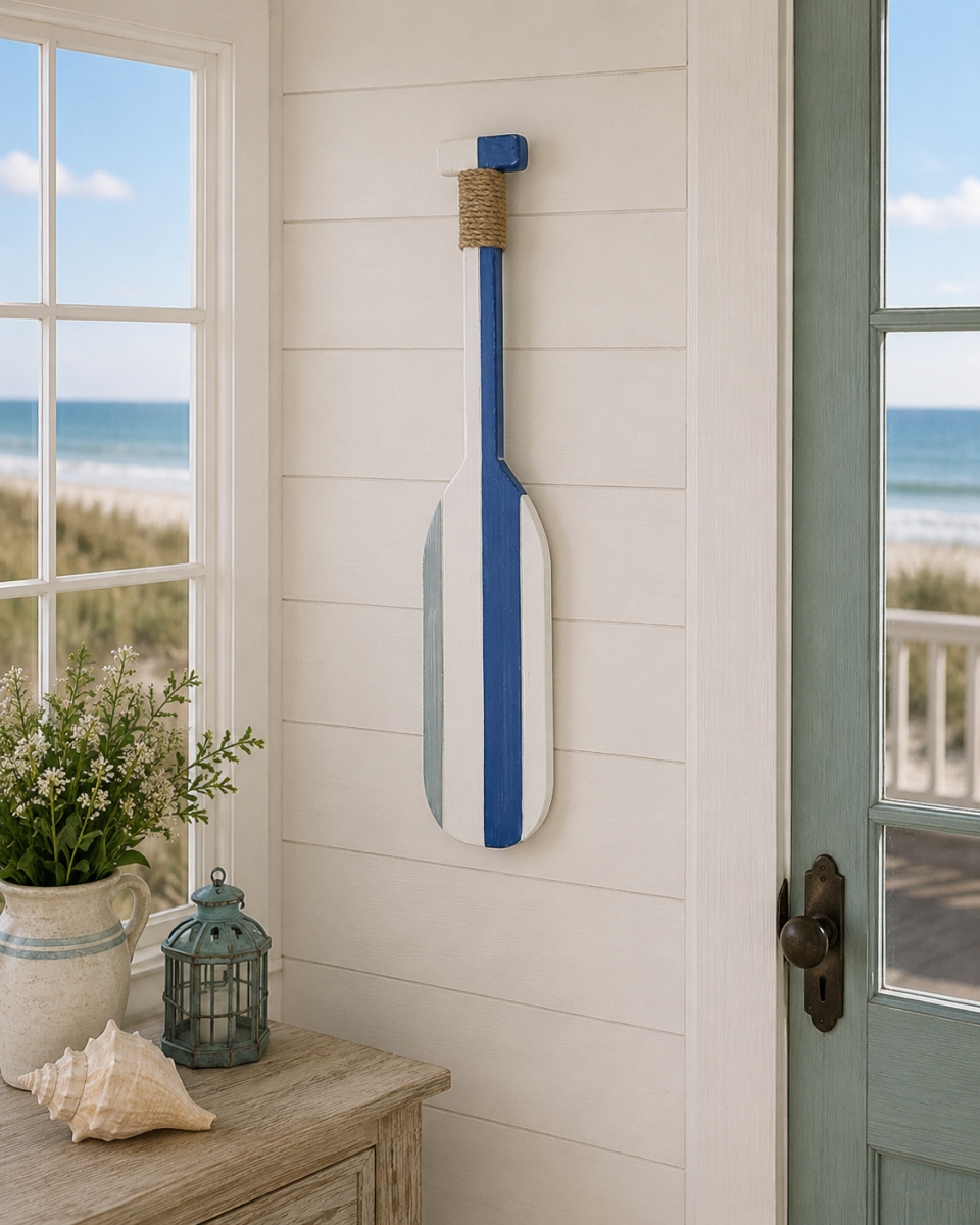 IG-N00.002 Striped Paddle With Rope Accent Wall Decor