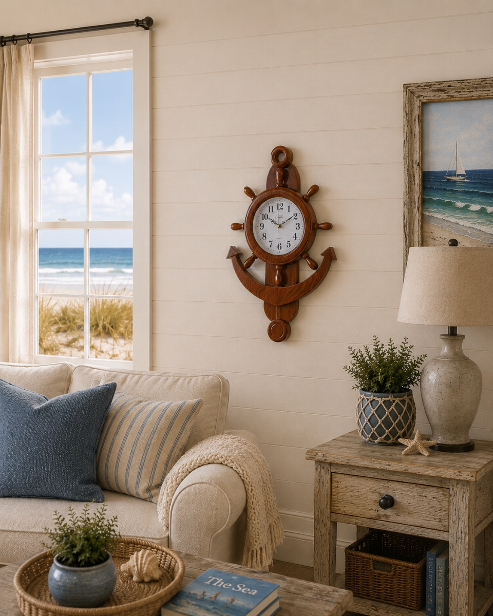 IG-N00.227 Ship Wheel And Anchor Hanging Wall Clock