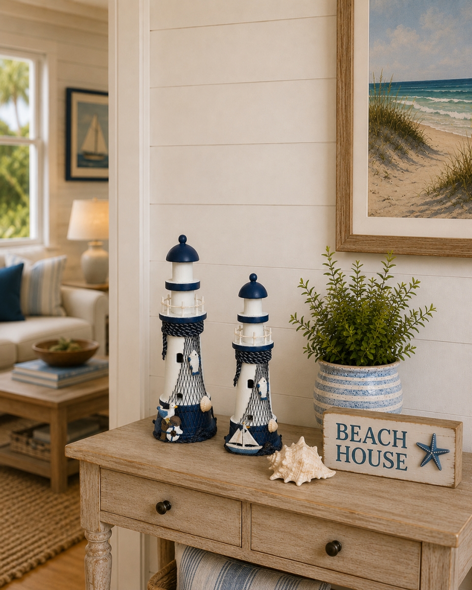 IG-N00.320 Set Of 2 Assorted Lighthouse With Beach Items Figurines