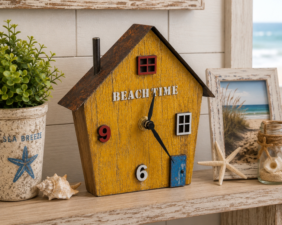 IG-32.192 Beach Time- Beach Hut Shaped Clock