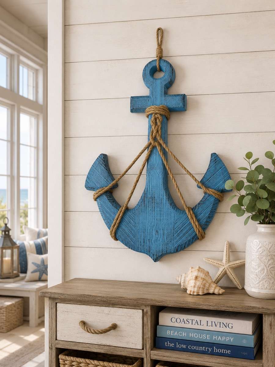 IG-N00.022 Rustic Anchor With Rope Accents Wall Decor